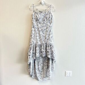 NWT Lulus Cheery Attitude White Floral Print Ruffled High-Low Maxi Dress Women L